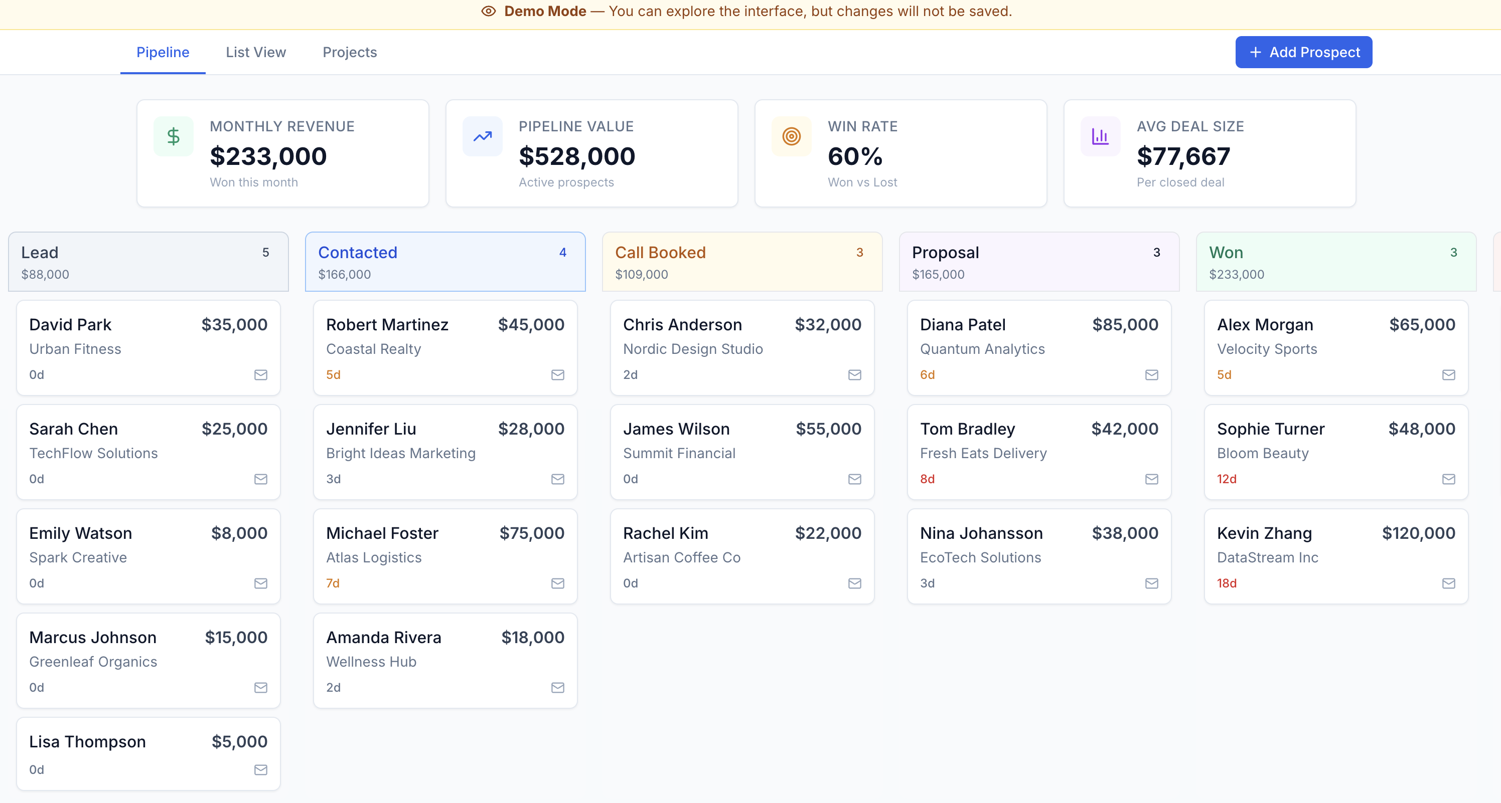 Freelance CRM screenshot
